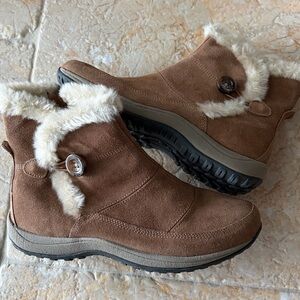Brown Suede Ankle Boots with Fur Trim